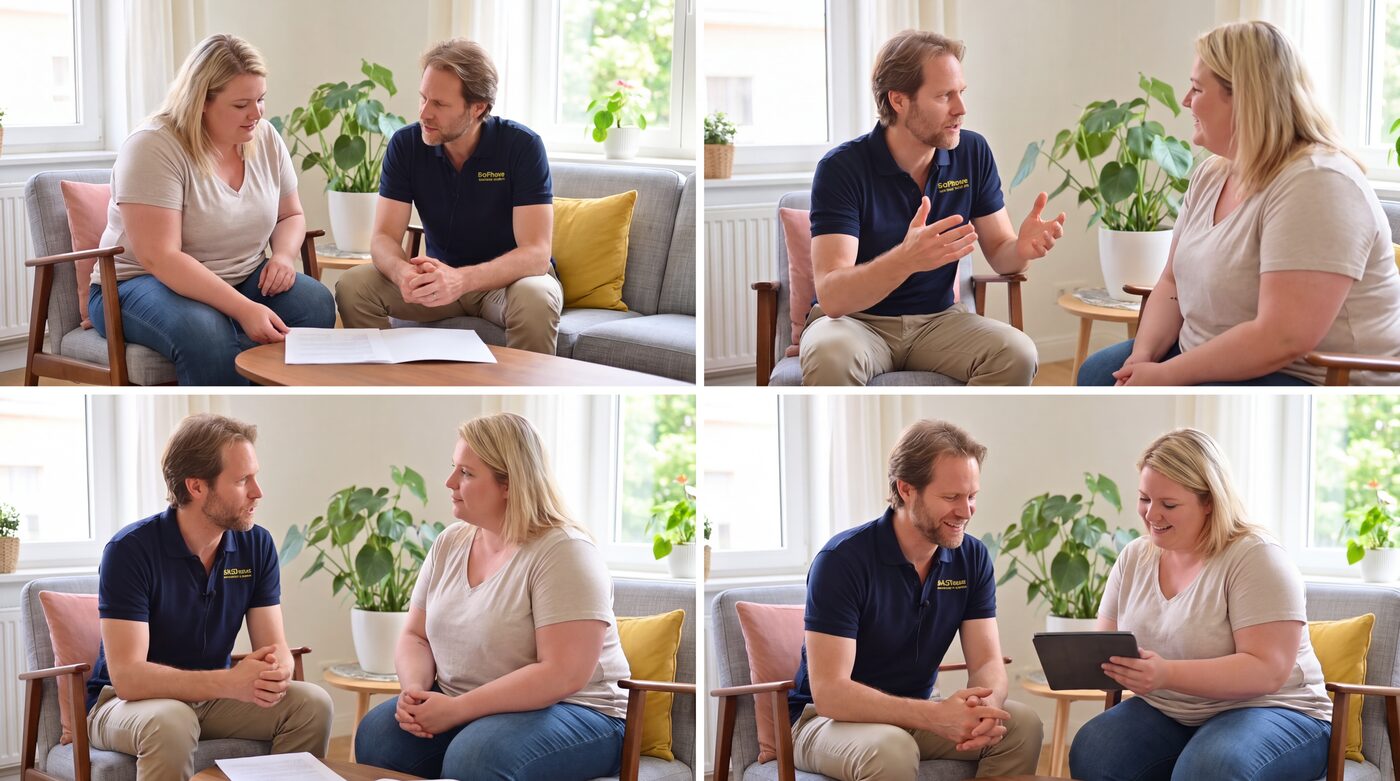 Beratungsszenen mit Marco Thomas und einer Klientin